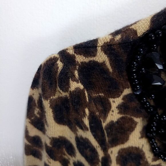 INC International Concepts Angora Blend Leopard Print Cardy with Beaded Collar - Picture 5 of 9